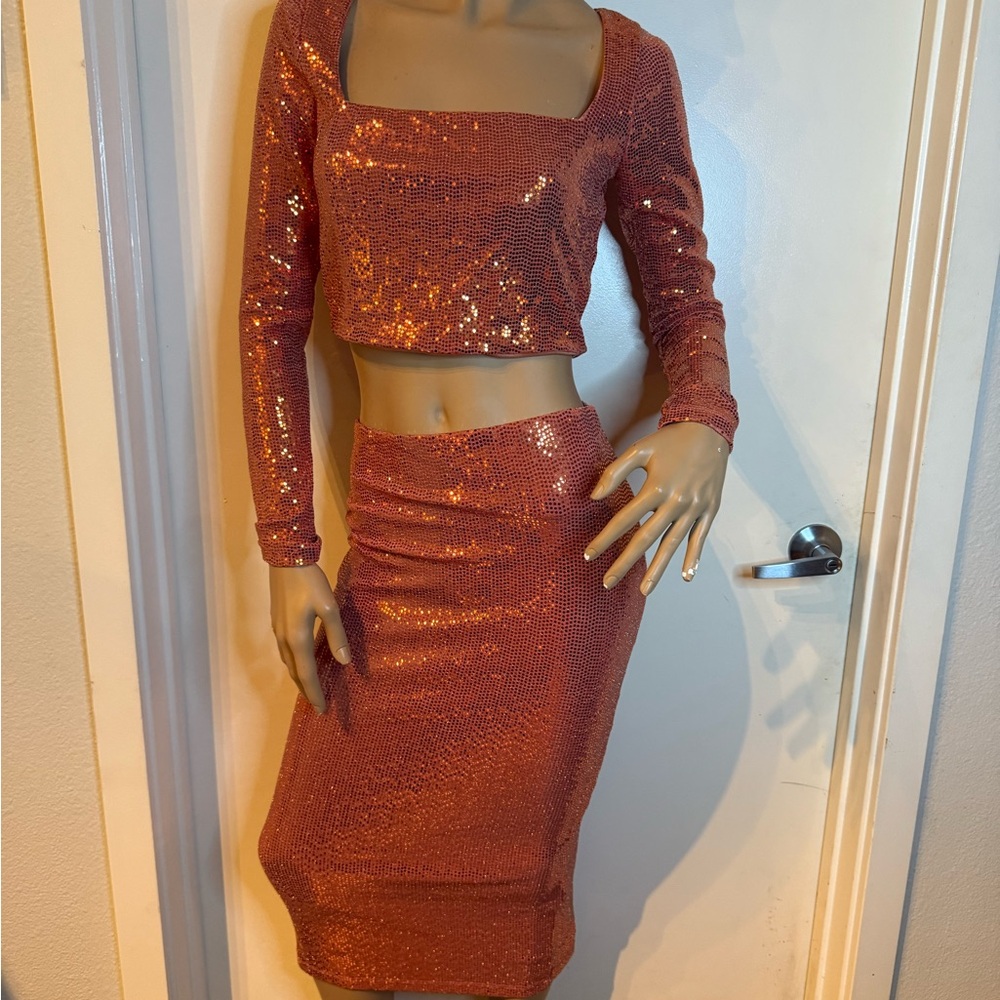 Windsor Sequin 2-Piece Set • Crop Top + Midi Skirt • NWT